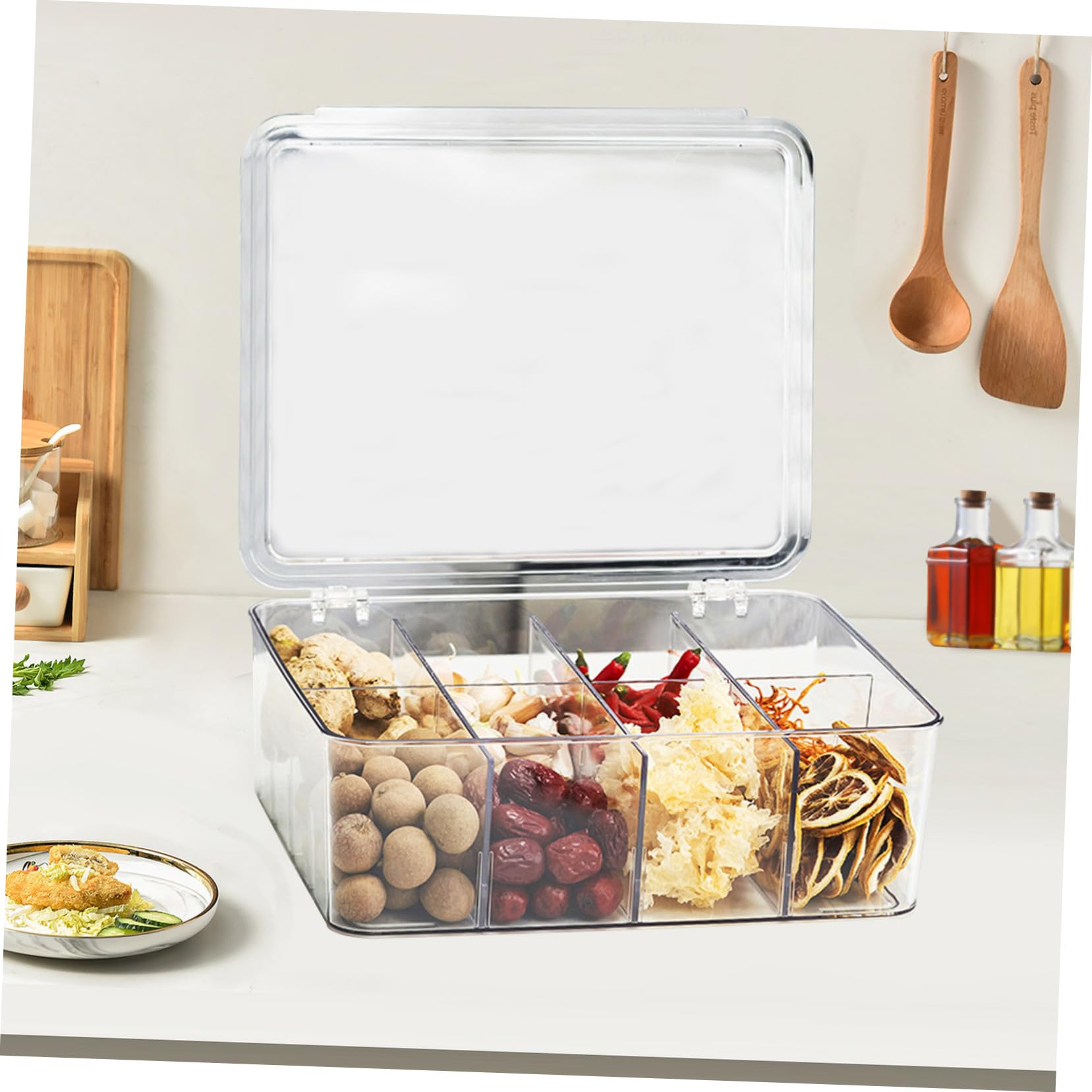 Unterteilte Lebensmittelbox aus Pet mit Dichtem Deckel 8-fächer Snack und Gemüseschale Luftdichter Frischhaltedose für Kühlschrank und Haushaltsorganisation