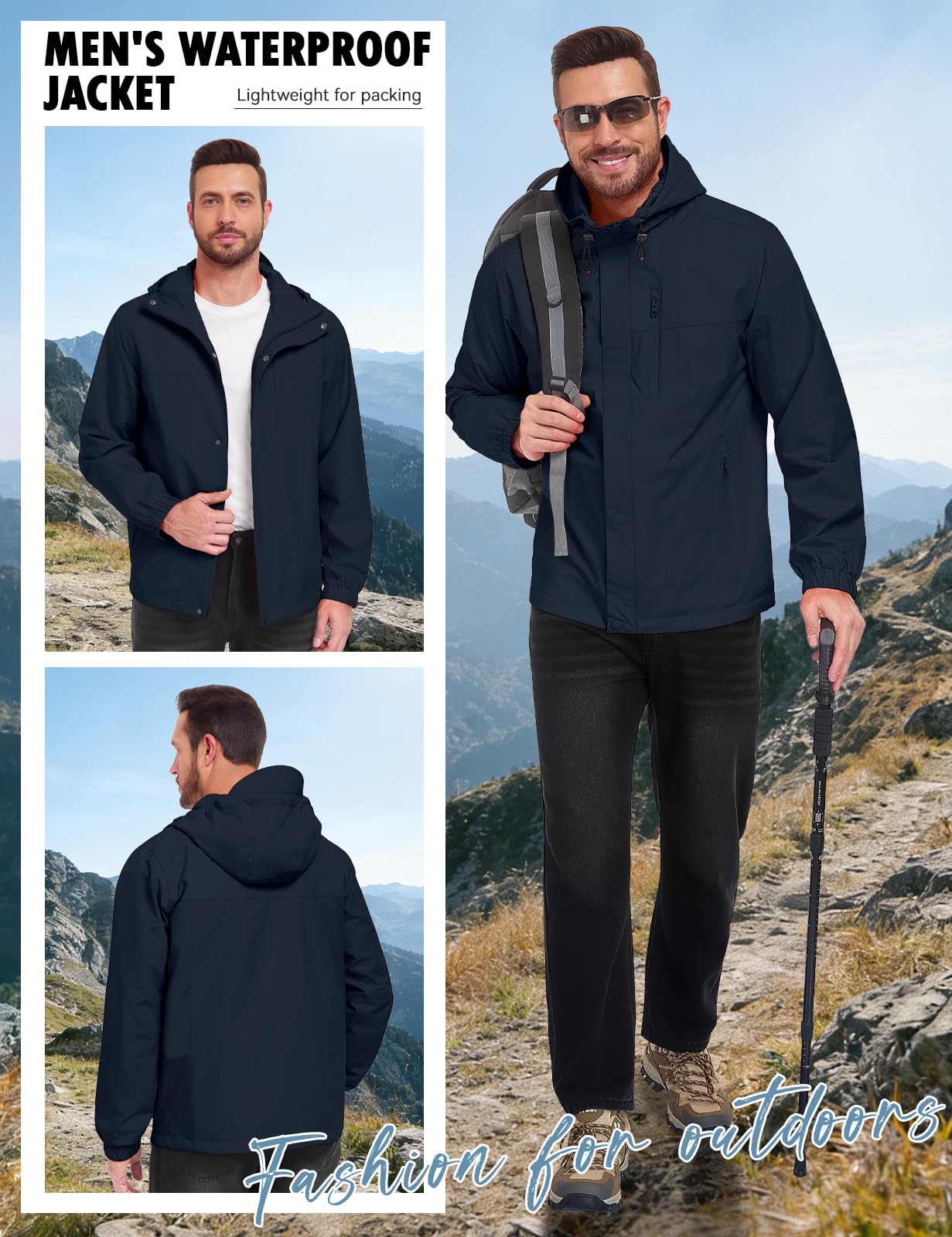 Xnova Chaqueta Impermeable Hombre Cortavientos Plegable con Capucha para Senderismo