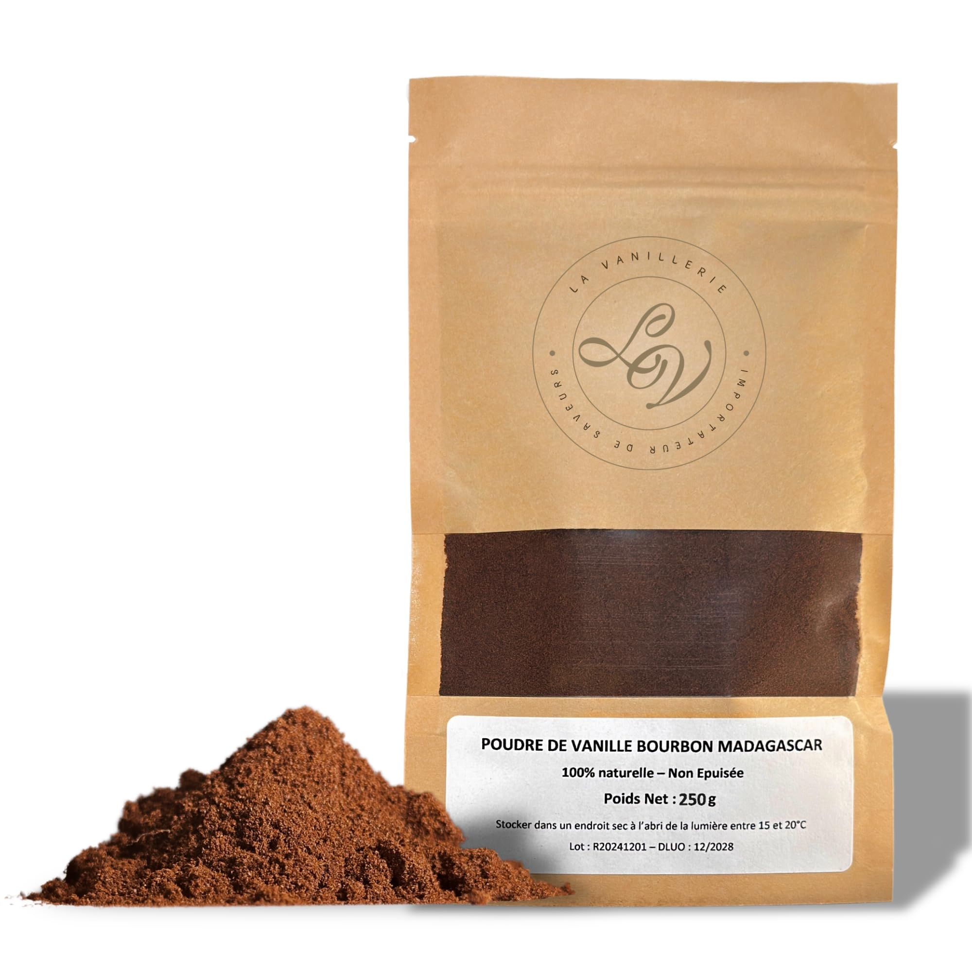 Poudre de Vanille Bourbon de Madagascar - Sachet de 250g - Qualité Premium - Non Epuisée - Non Sucrée -100% Naturelle - Idéal pour Pâtisseries et Dessert