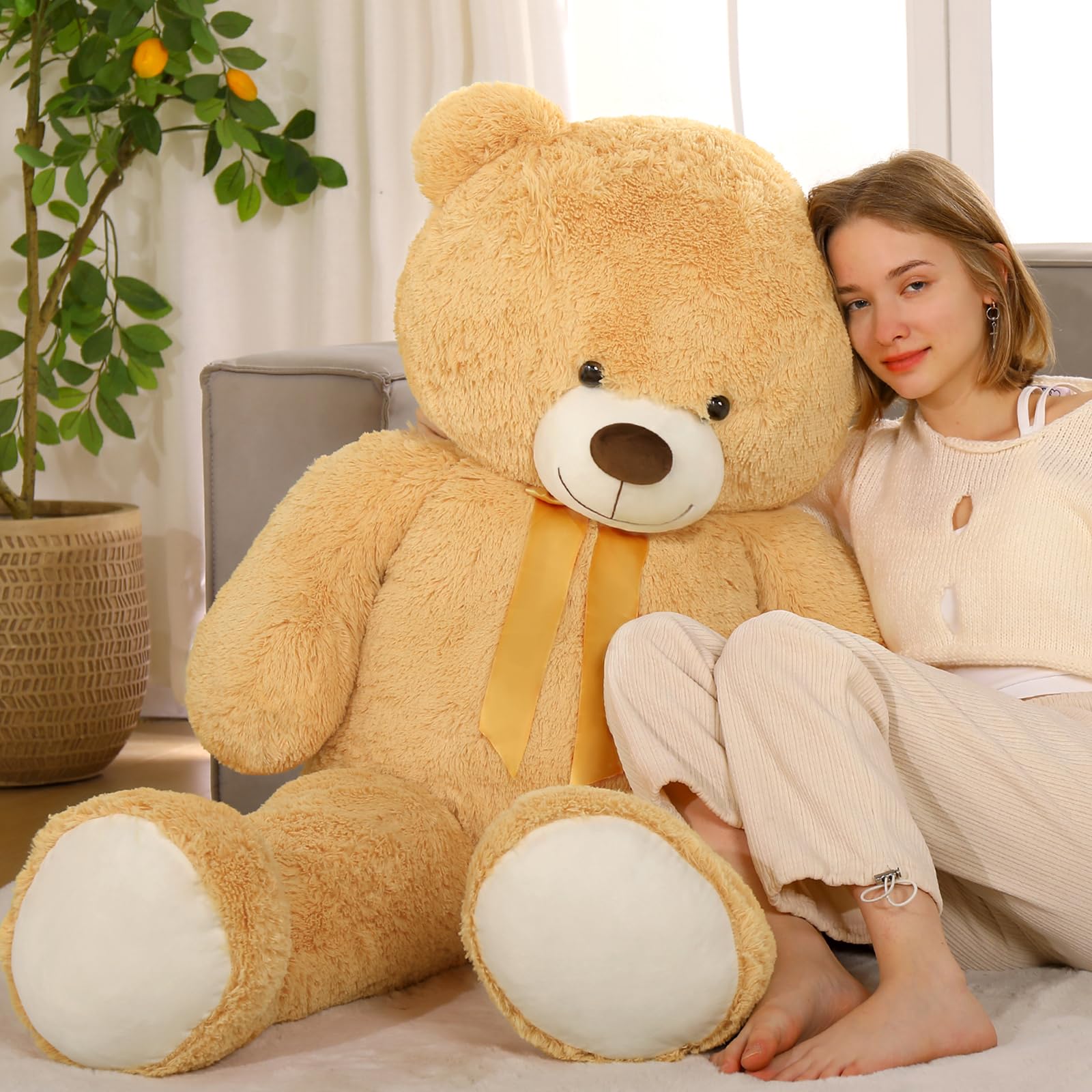 MorisMos Orso Peluche Gigante 130 cm, XXL Marrone Chiaro Orsacchiotto Peluche Grande Pupazzo Orsetto, Morbido Teddy Bear Regalo per Bambino Fidanzata Lei Lui Compleanno Decorazioni