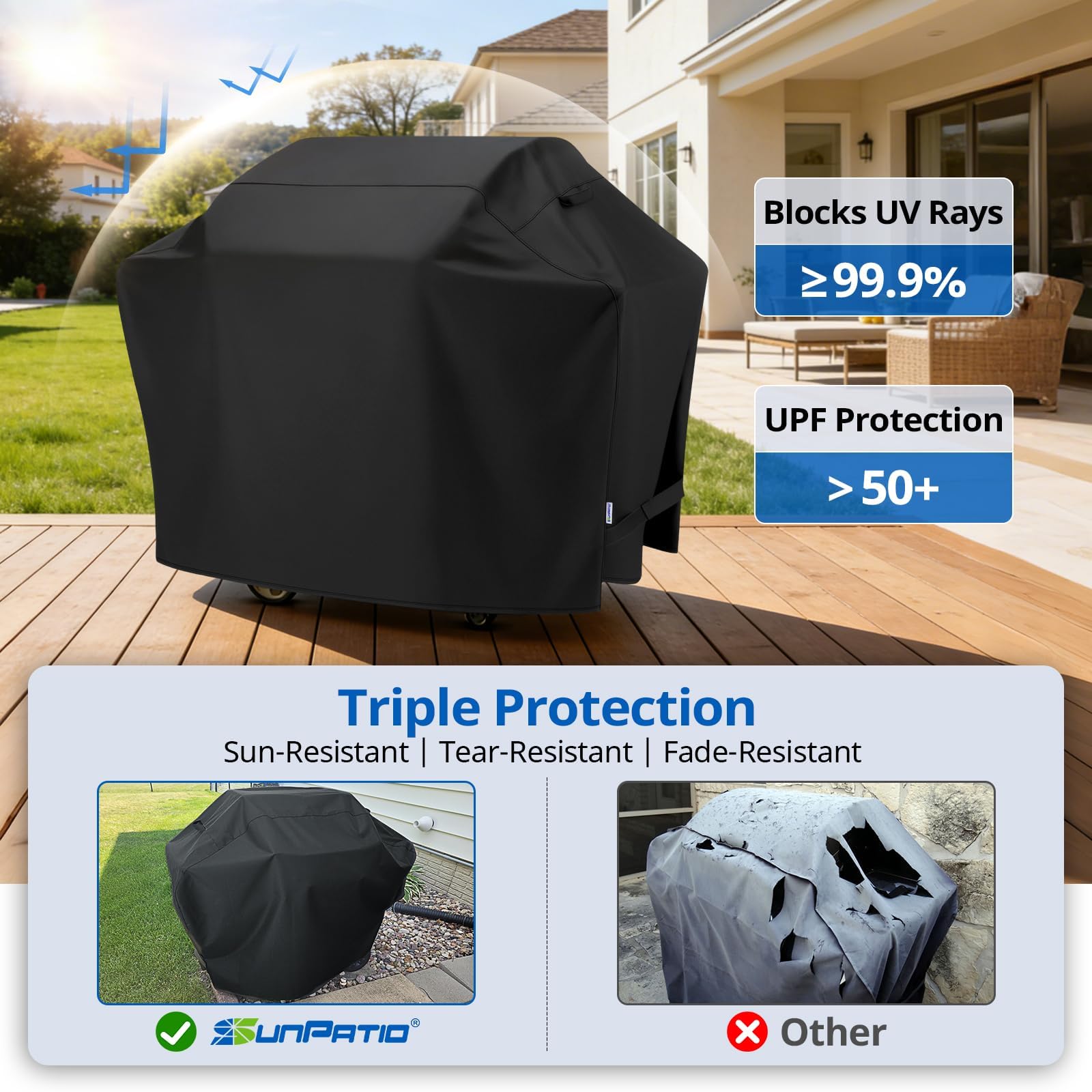 SunPatio Copertura per barbecue a gas da esterni 127 cm 140 cm 1524 cm 1629 cm 1778 cm per Weber Charbroil Nexgrill e altro ancora tessuto resistente alle intemperie nero 70