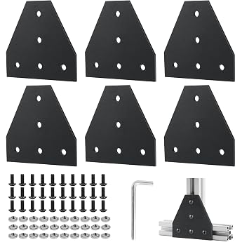 EXLECO 6 Corner Bracket Connection Plate Aluminium Profile 40 x 40 Corner Bracket Plate Corner Angle Plate T Profile Aluminium with Nuts Screws Hex Key for 9 mm Slot Aluminium Profile Black