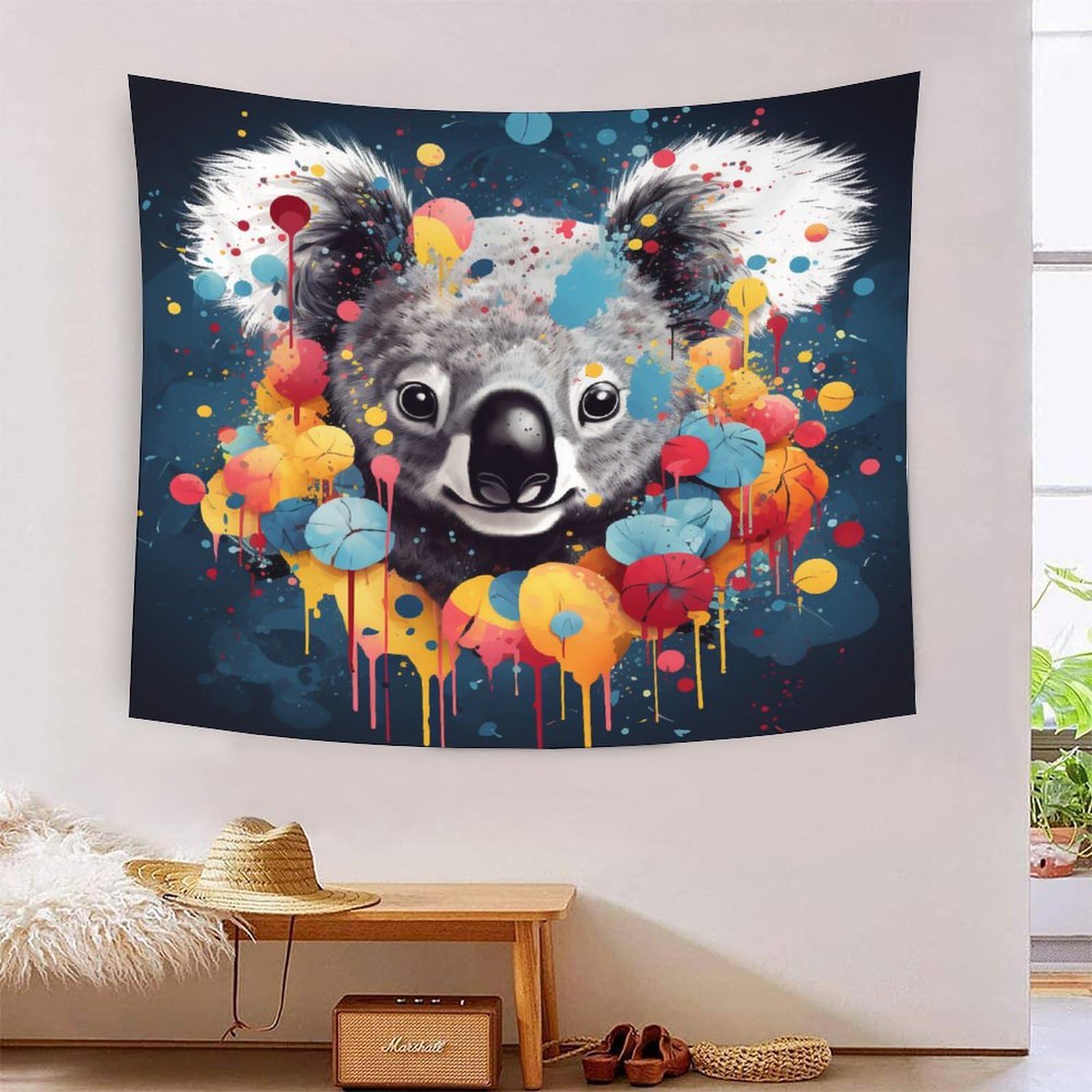 OFLAMIRUX Koala 3D Effet Tapisserie Art Mural Tapisserie Murales DécoSourision Murale En Tissu Pour Chambre Salon Serviette De Plage Tenture Murale 130cmx150cm