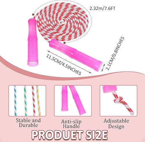Miniatura 3 de Paquete de 40 cuerdas de saltar para niños, cuerdas de rayas con asas de plástico, cuerda de salto de nailon de 7.6 pies, cuerda de salto ajustable
