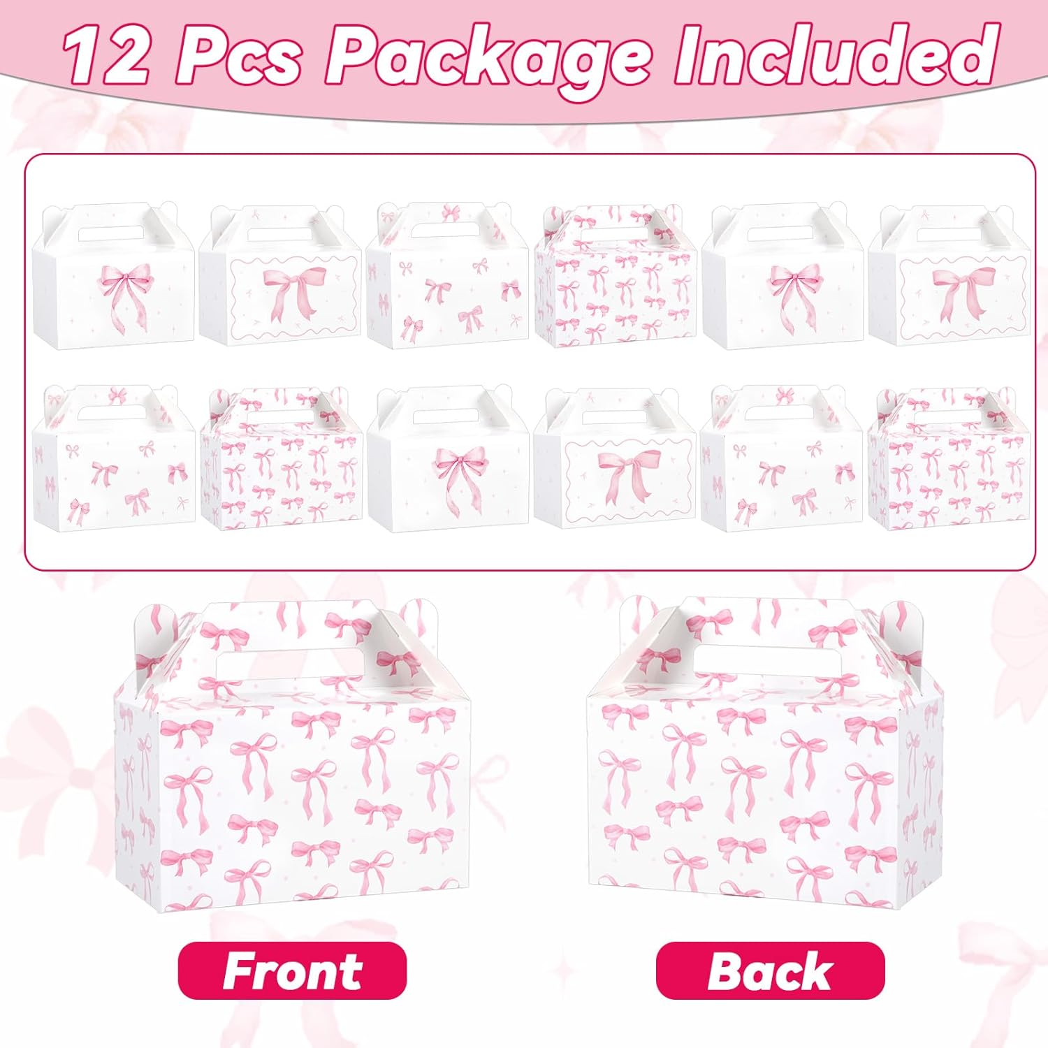 24Pcs Pink Bow Treat Boxes Party Supplies Coquette Bow Party Favors Goodie Gift Boxes Bows themed Treat Candy Box for Birthday Bachelorette Engagement Baby Bridal Shower Decorations Supplies - Image 2