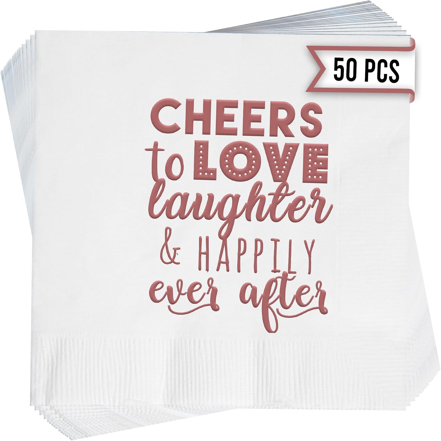 Cheers to Love and Laughter Wedding Cocktail Napkins – 50 PCS 3-Ply Funny Wedding Napkins For Reception, Bridal Shower, Rehearsal Dinner, and Engagement Party Decorations - White and Gold