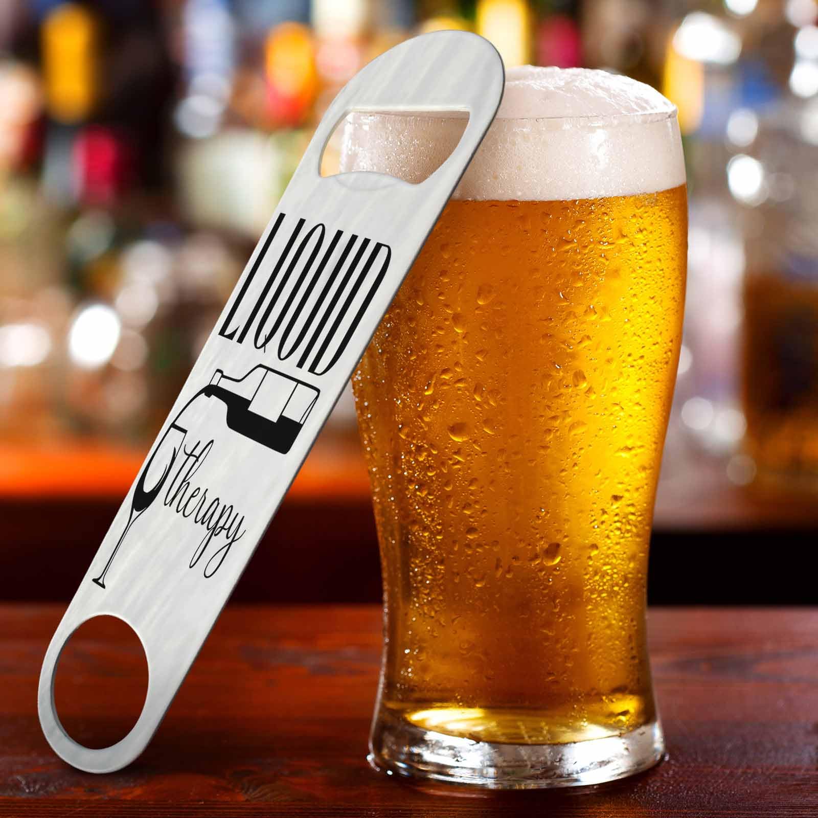 Liquid Therapy - Abridor de botellas de vino de acero inoxidable con cita de bebidas con texto en inglés "Life Life Flat" para el hogar, cocina, bar, restaurante, fiesta, regalo de cumpleaños