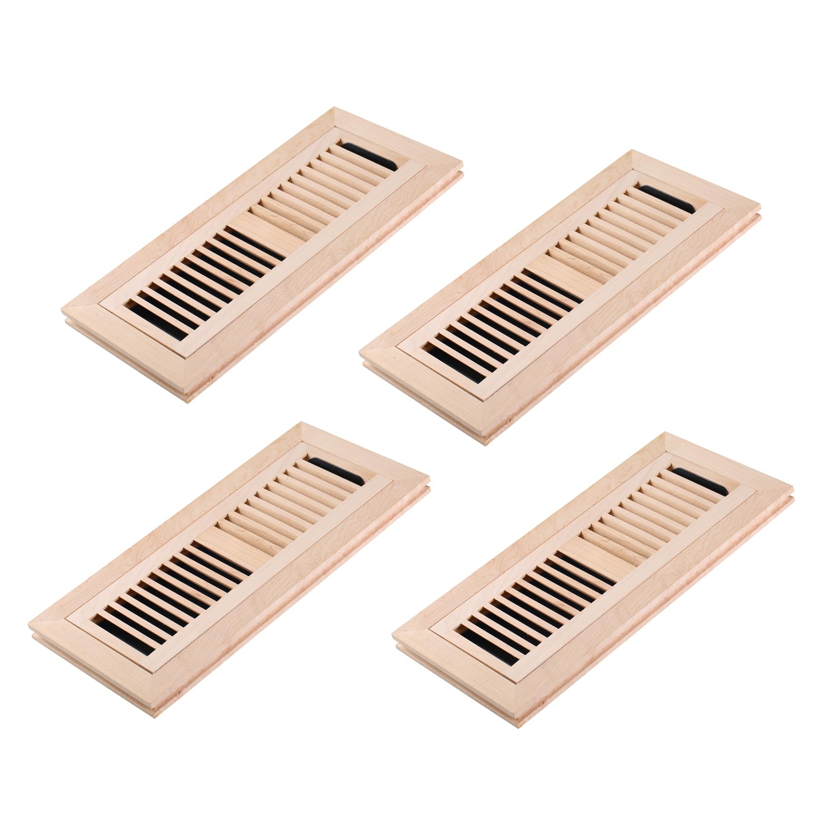 Homewell 4 Pcs Pack Maple Wood Floor Register, Flush Mount Vent, 4x12 Inch, with Damper, Unfinished