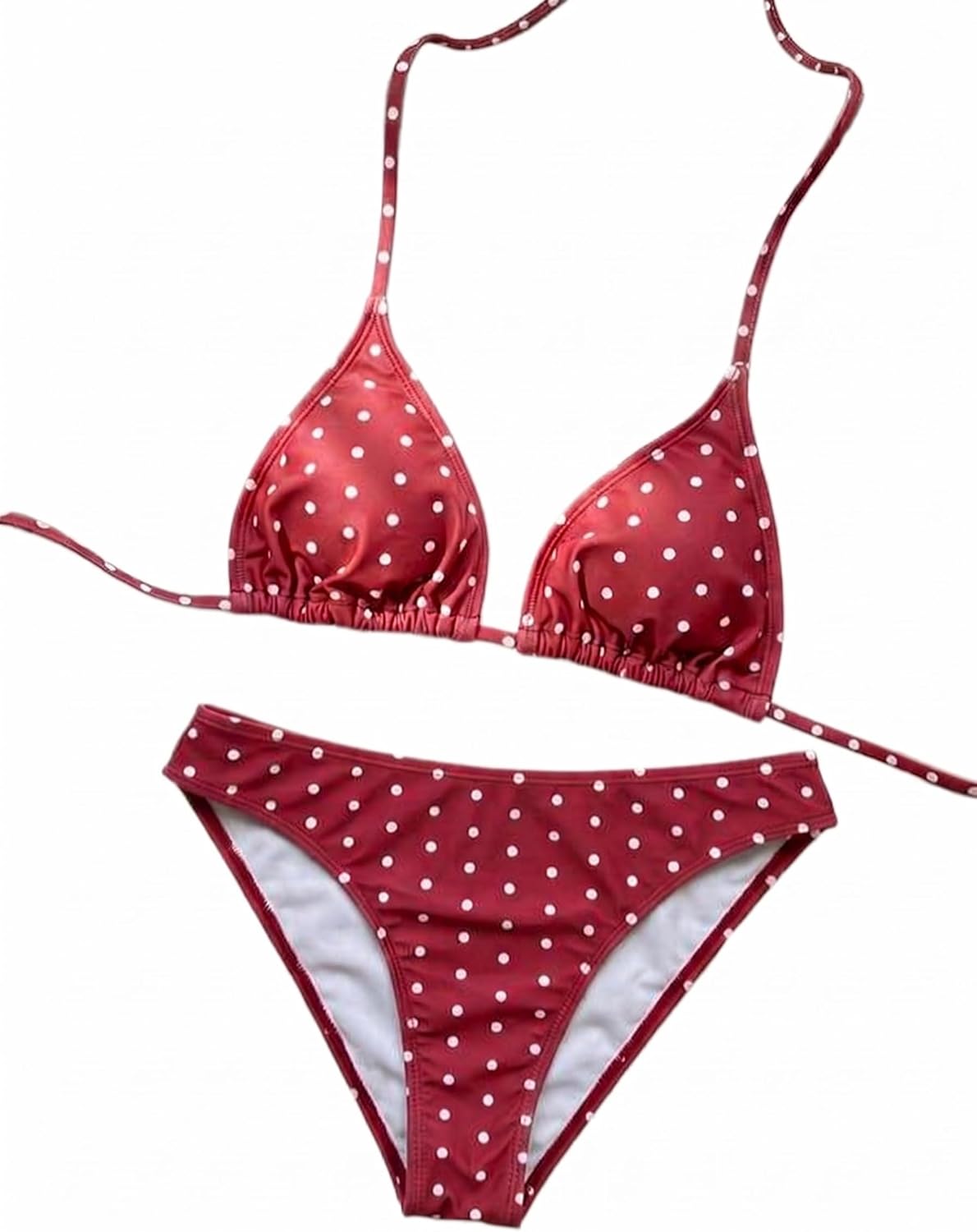 QJQ Women's 2 Pieces Polka Dots Thong Bikini Set Halter String Triangle Bathing Suits Sexy Cheeky Swimsuit