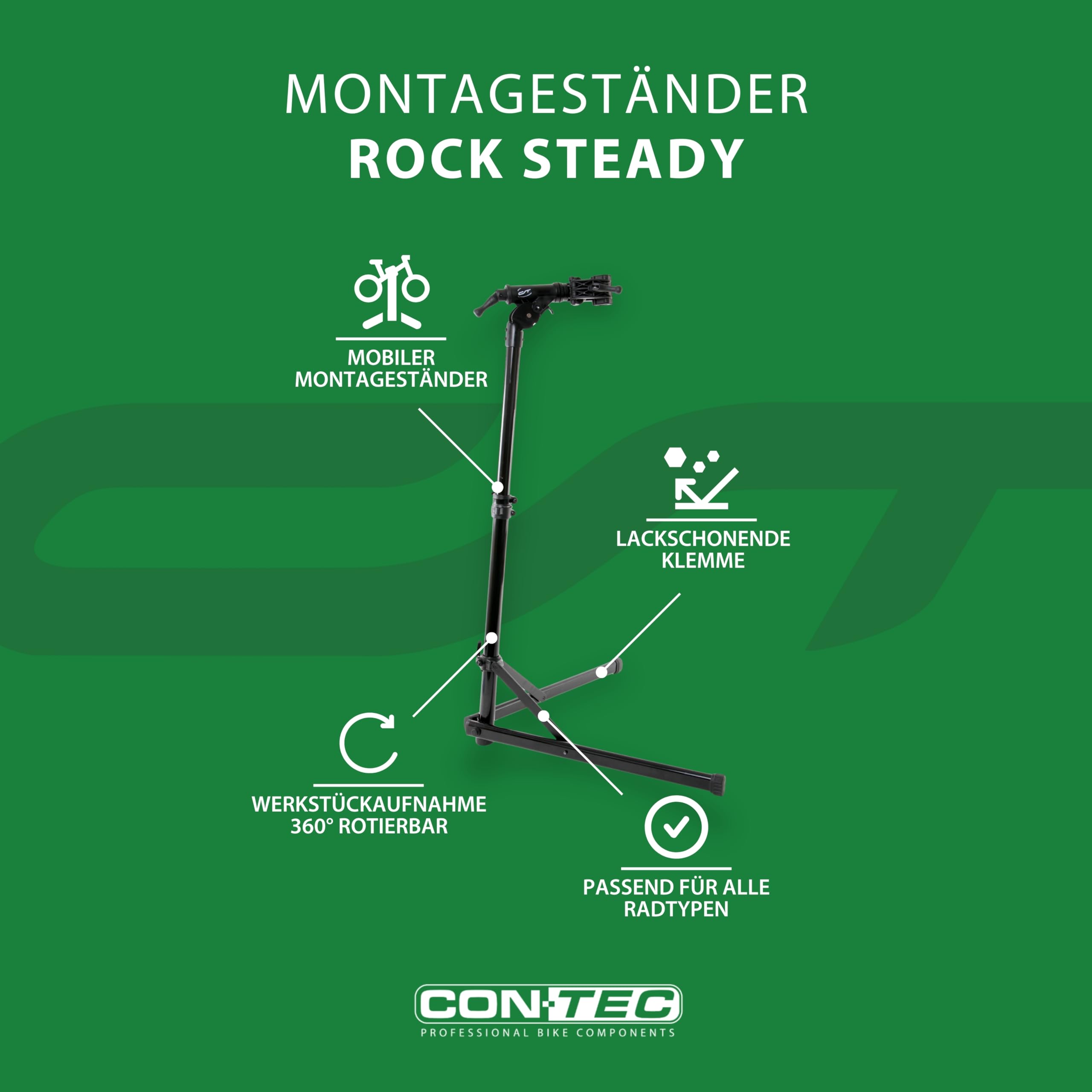 Contec Rock Steady Fahrradhalterung, für Erwachsene, Schwarz max. 30 kg.