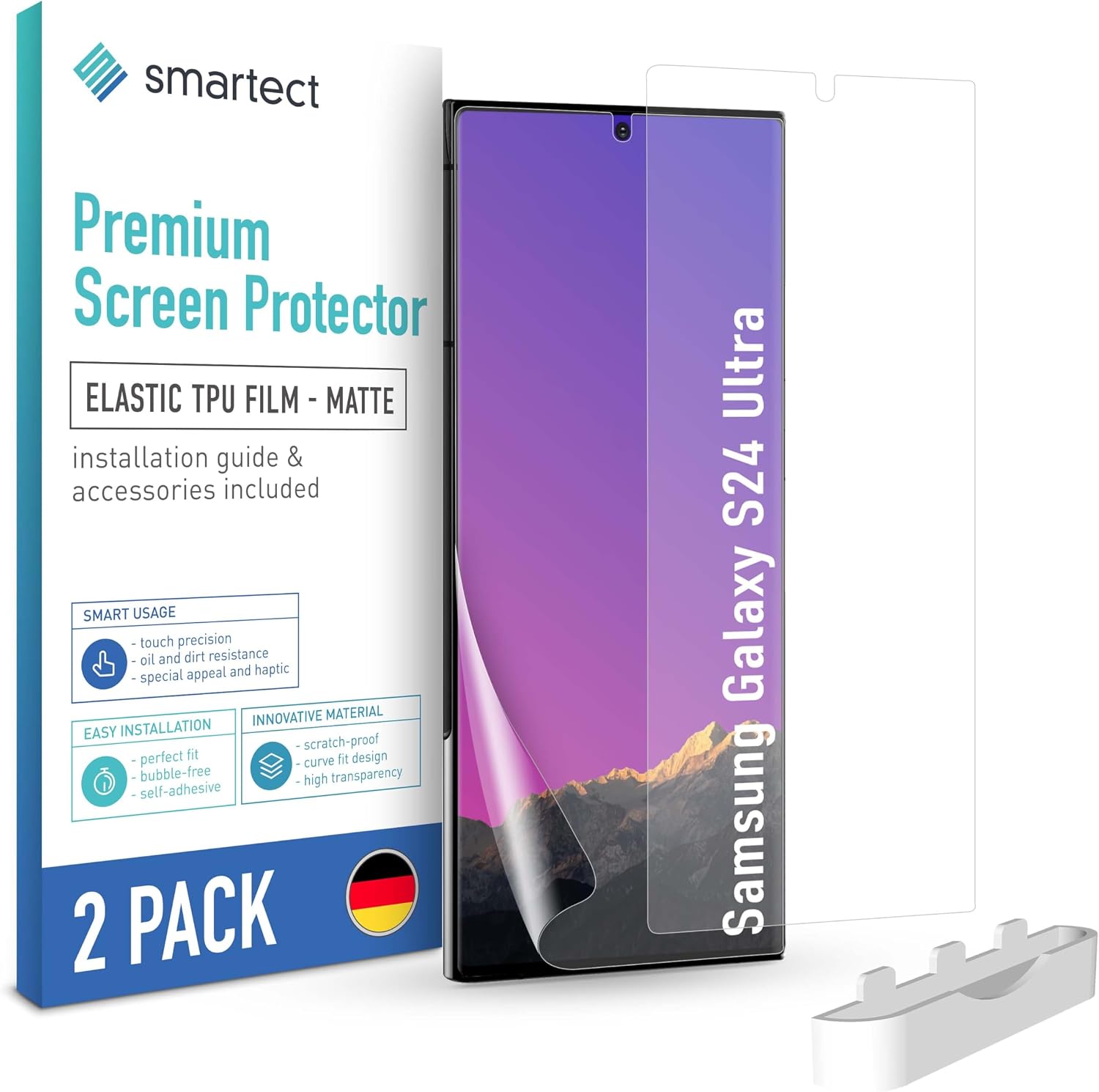 smartect TPU Screen Protector Pack of 2 Matte for Samsung Galaxy S24 Ultra HD Tempered Glass Film Anti-Scratch Anti-Glare Bubble-Free Fingerprint Compatible Case-Friendly