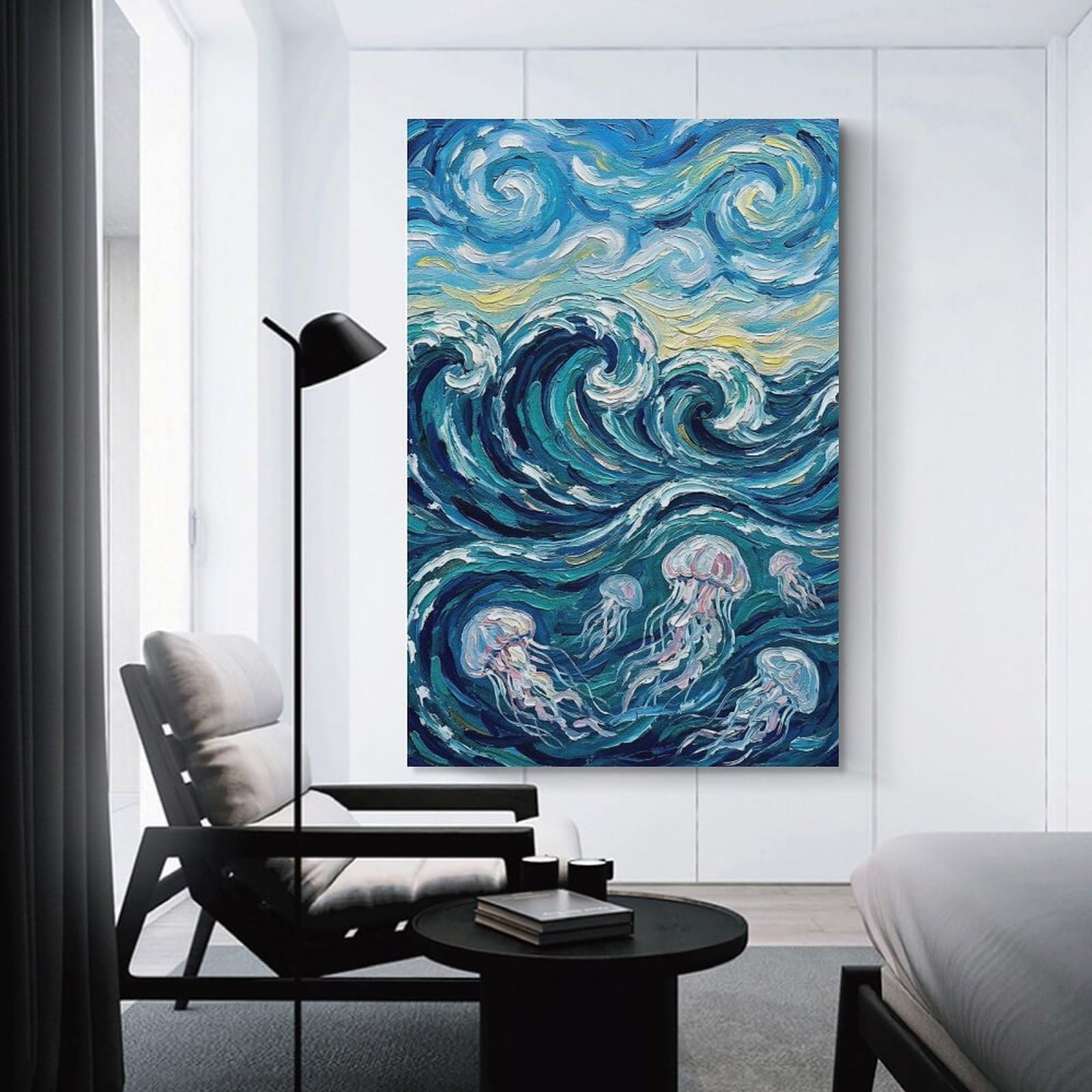 Junmoney Decorative Wall Artwork Ocean Waves And Jellyfish Painting, 20x30inch(50x75cm), for Living Room, Bedroom Or Apartment Walls, Decorative Artwork for Empty Walls