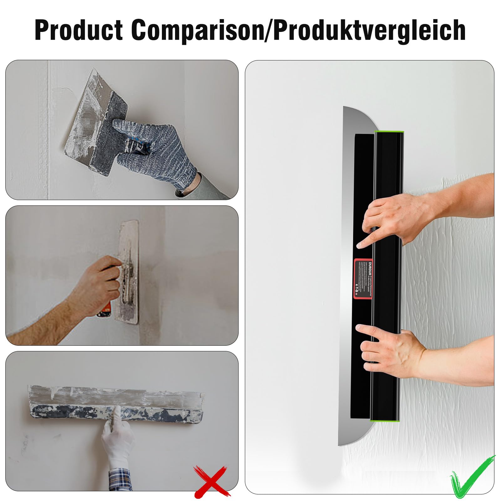 DURDUR Szpachla do powierzchni (100 cm + 40 cm), stop aluminium z uchwytem Z, ostrze ze stali nierdzewnej, narzędzie do montażu na suchej zabudowy, tapet i wielu innych obszarów roboczych, dekoracji
