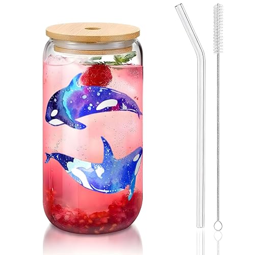Orca Killer Whale Printing 16oz Drinking Glasses Set For Coffee Accessories Iced Beer Cups,Glass Cup Reusable For Gifts - Transparent - One Size