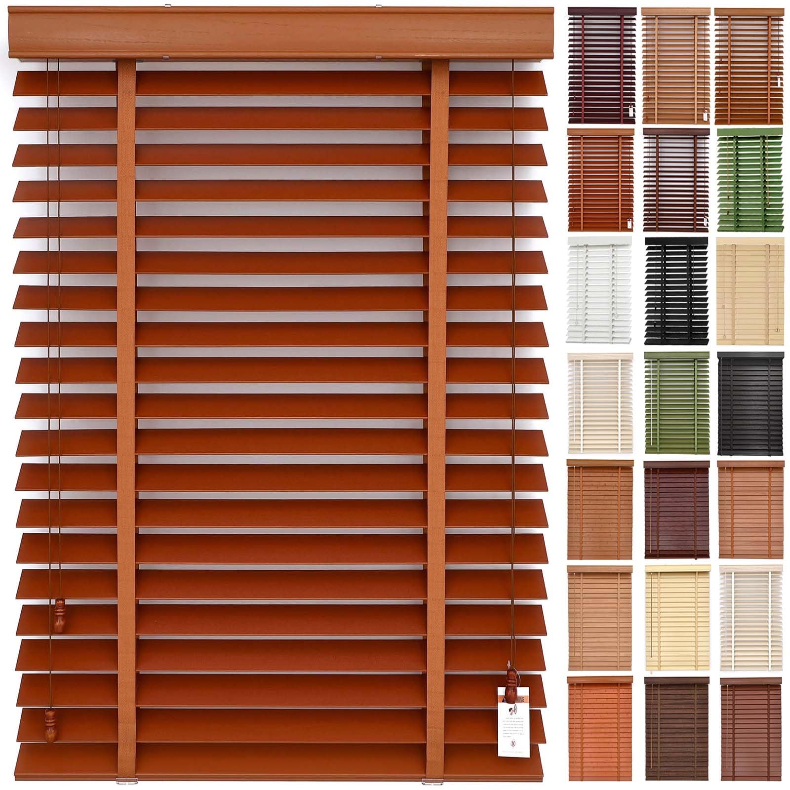 Tende Veneziana in Legno Su Misura, Senza Foratura, Veneziane da Interno/Esterno Senza Fori per Finestre, 50mm Lamelle Privacy Orizzontali Oscurante Persiane per Ufficio