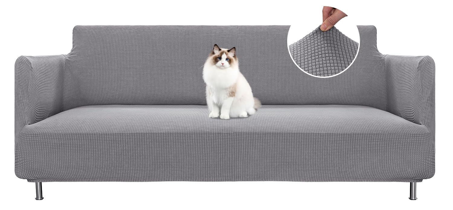 BellaHills Copri Divano 3 Posti con Braccioli(190-225cm), Copridivano Antigraffio Gatto, Universale Moderno Elasticizzato Copri Divano, Lavabile in Lavatrice, Telo Copridivano Impermeabile, Tortora
