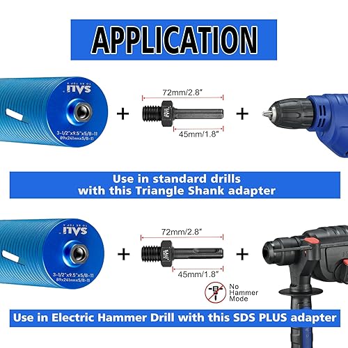 Miniatura 4 de Brocas de núcleo de diamante SALI de 2 34" de diámetro, 10"254mm de profundidad de perforación, rosca de 58-11", broca de núcleo con segmentos
