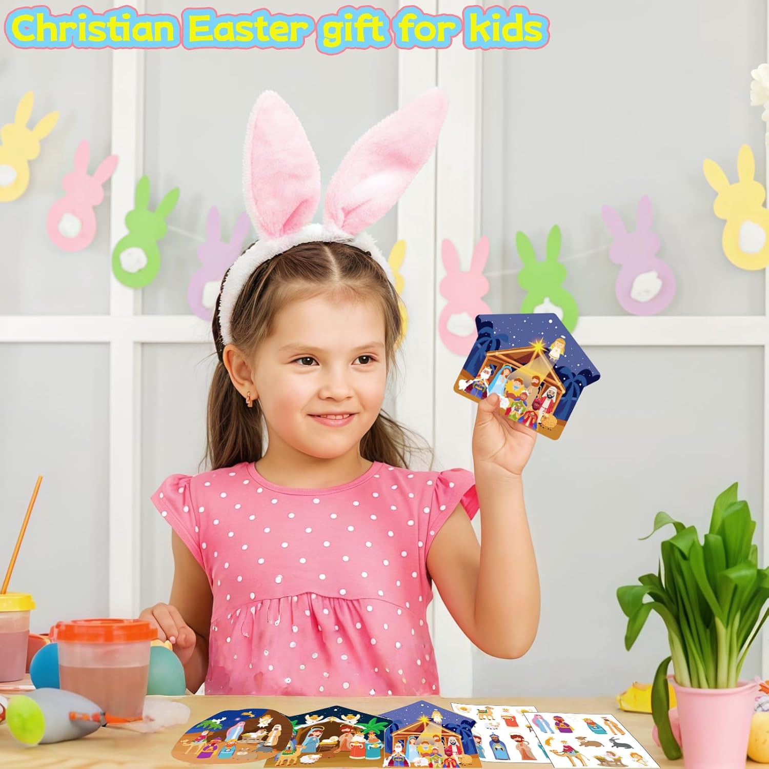 30 Sets Easter Crafts, Make an Easter He Lives Sticker Scenes Kids Religious Gifts,Nativity Stickers Craft Ornament Kits for Bible Sunday School Party Favors
