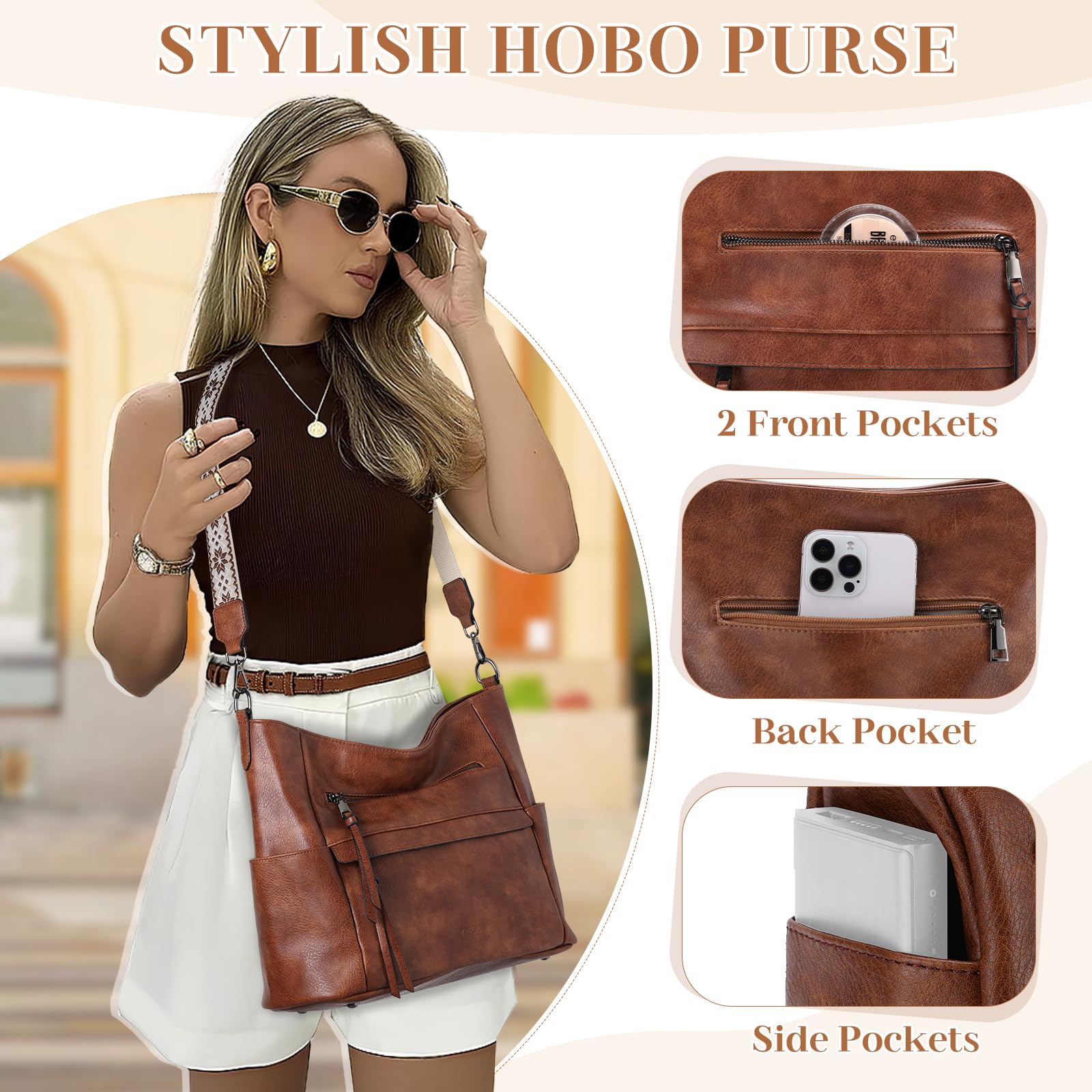 VASCHY Handtasche Damen, Vegan Leder Schultertasche Henkeltasche Groß Crossbody Hobo Bag Umhängetasche Geldbörsen Set