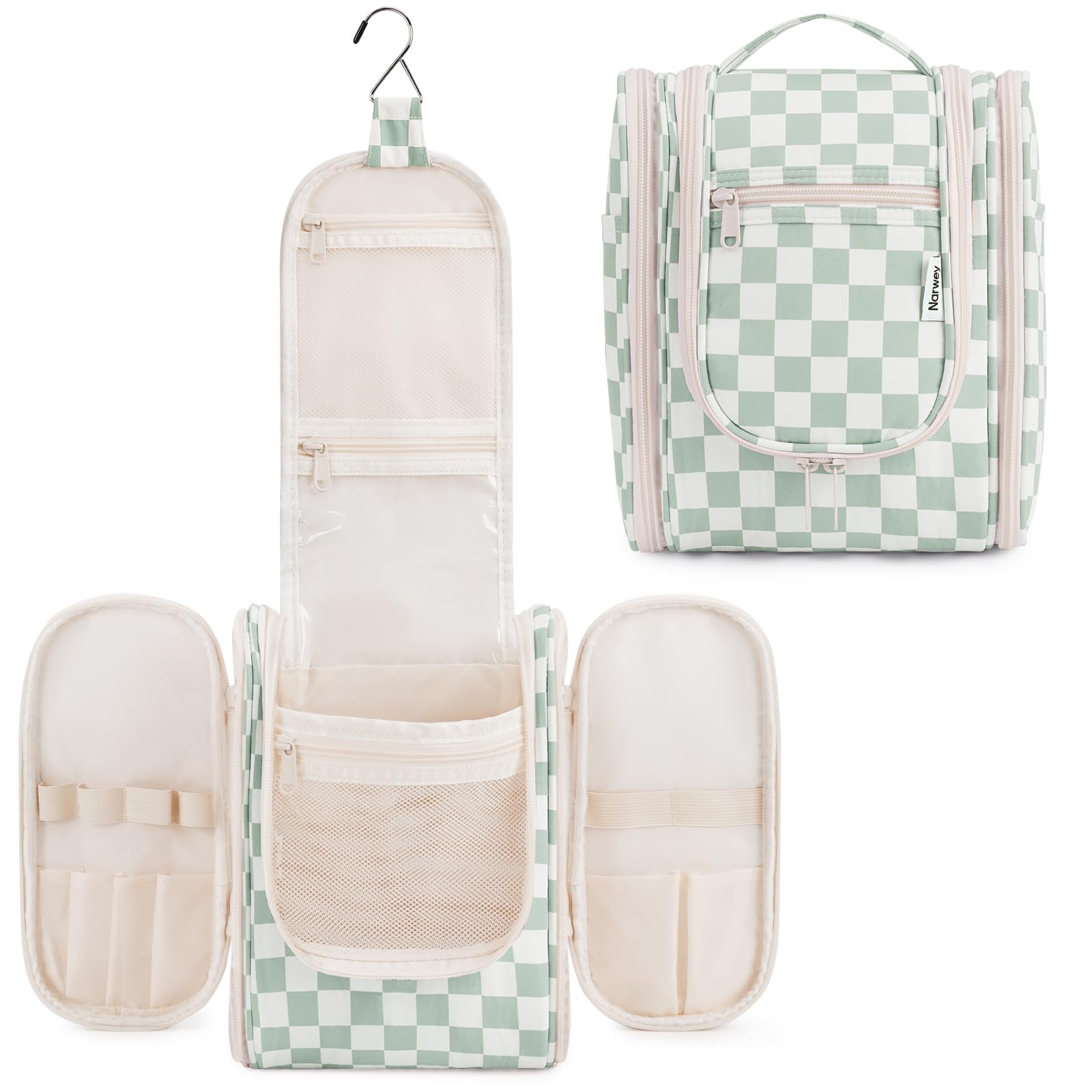 Narwey Small Checkered Hanging Travel Toiletry Bag for Women Travel Bag for Toiletries Makeup Bag Organizer Cosmetic Bags