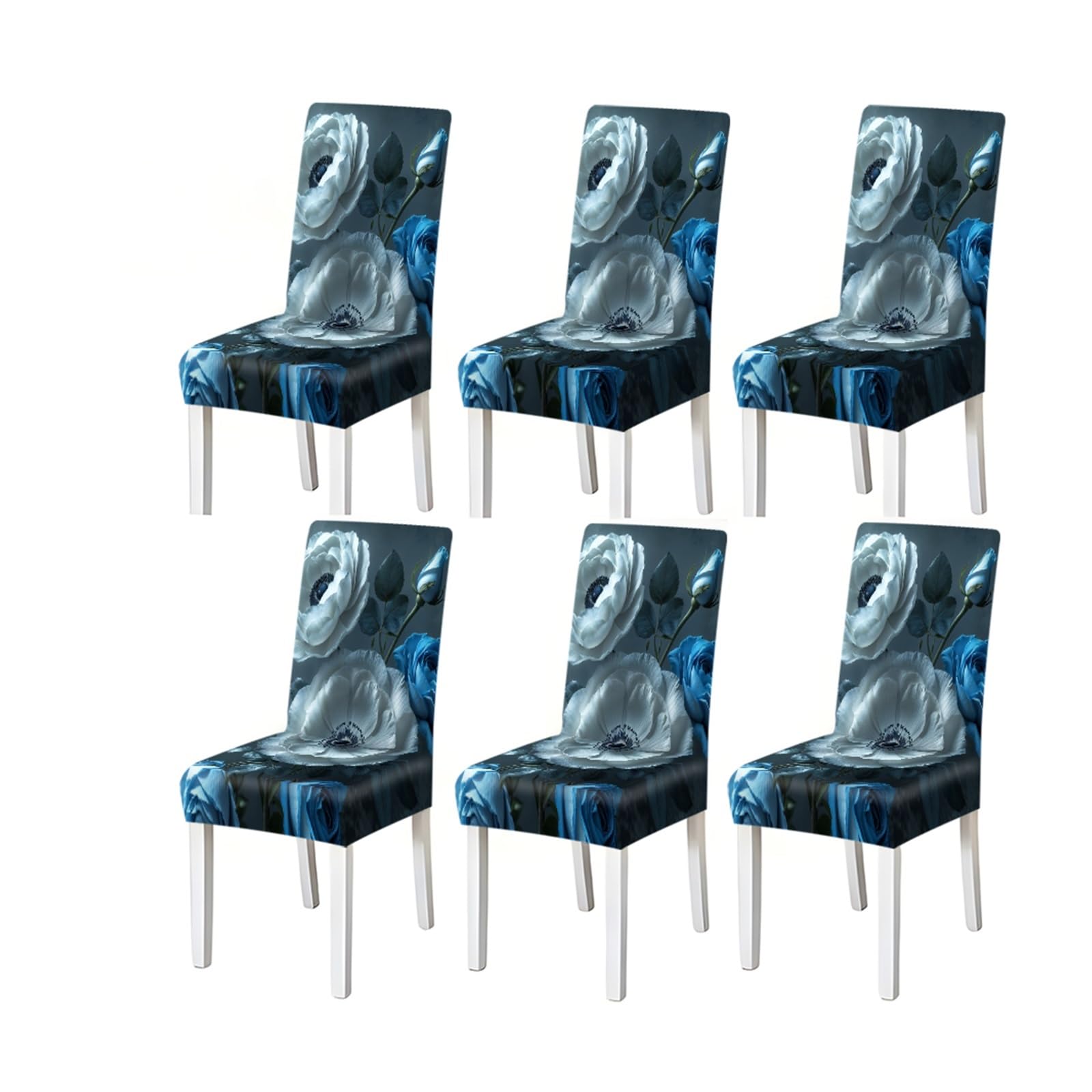 Kxuauv One Color Watercolor Blue Rose White Anemone Floral Pattern Print Dining Chair Covers Set Of 2/4/6, Stretch Slipcovers For Kitchen Dining Room Seat Protectors For Restaurant Hotel Party(6Pcschair Cover)