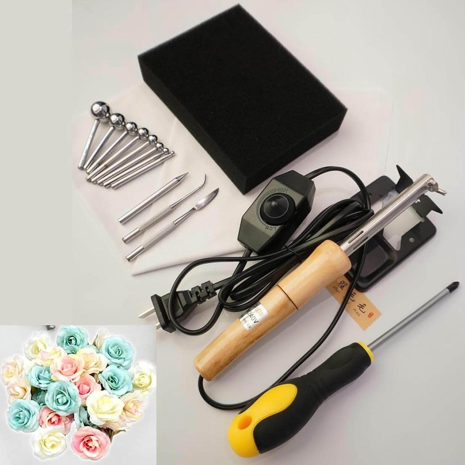 Electric Fabric Flower Maker, 11 Ironing Heads, Artificial Flower Ironing Machin, DIY Fake Flower Making Tool Set, with Anti-scalding Bracket, for Handmade Flower Making Lovers