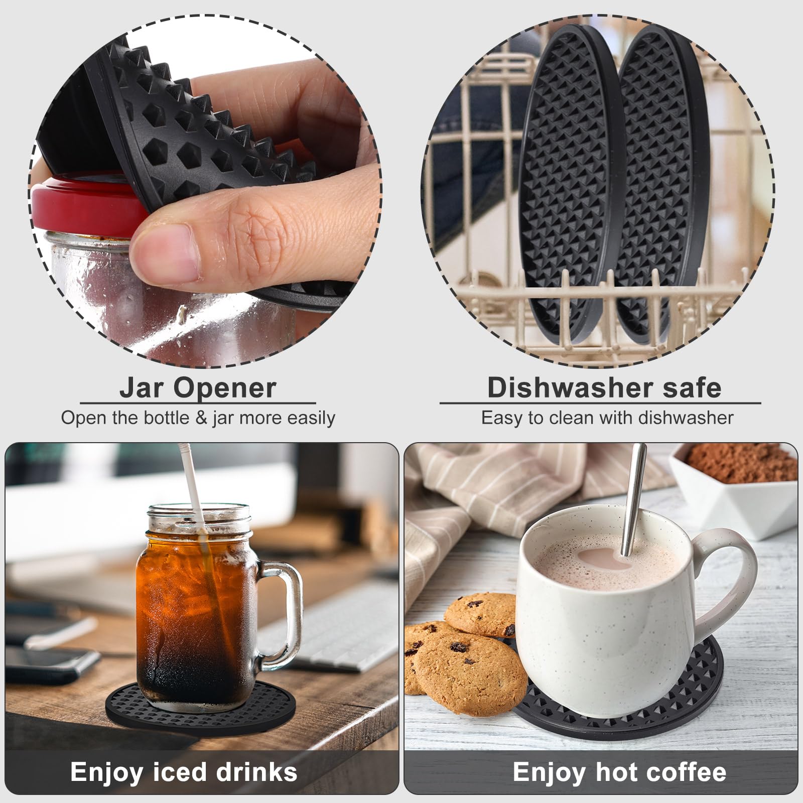Eccliy Paquete de 60 posavasos de silicona antideslizantes para bebidas, resistentes al frío y al calor, para mesa, mesa de café, bar (negro)
