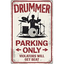 Drummer Parking Only Sign Drummer Gifts For Men Funny Vintage Metal Signs Kit Wall Decoration Boy Room Band Decor Restaurant Cafe Pub Garage Poster Man Cave Decor 8 X 12 Inch