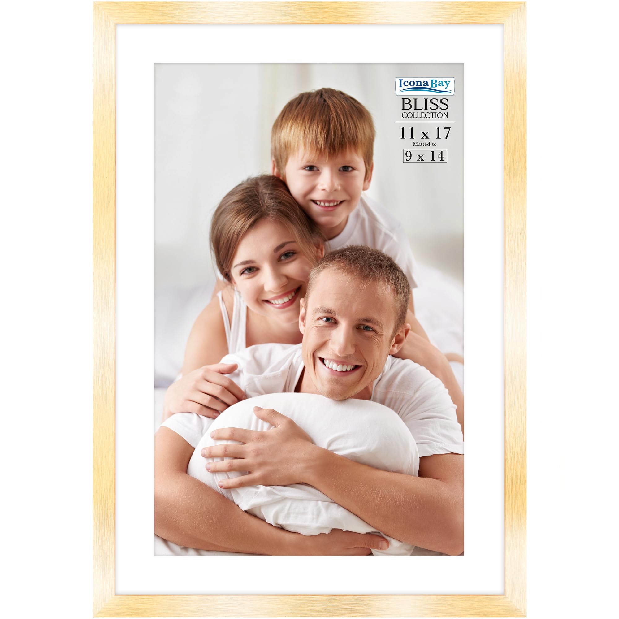 Icona Bay - 11x17 Gold Picture Frame with Removable Mat to 9x14 Photo - Modern Style Engineered Wood Poster Frame - Wall Mount Only - Bliss Collection โ image 1