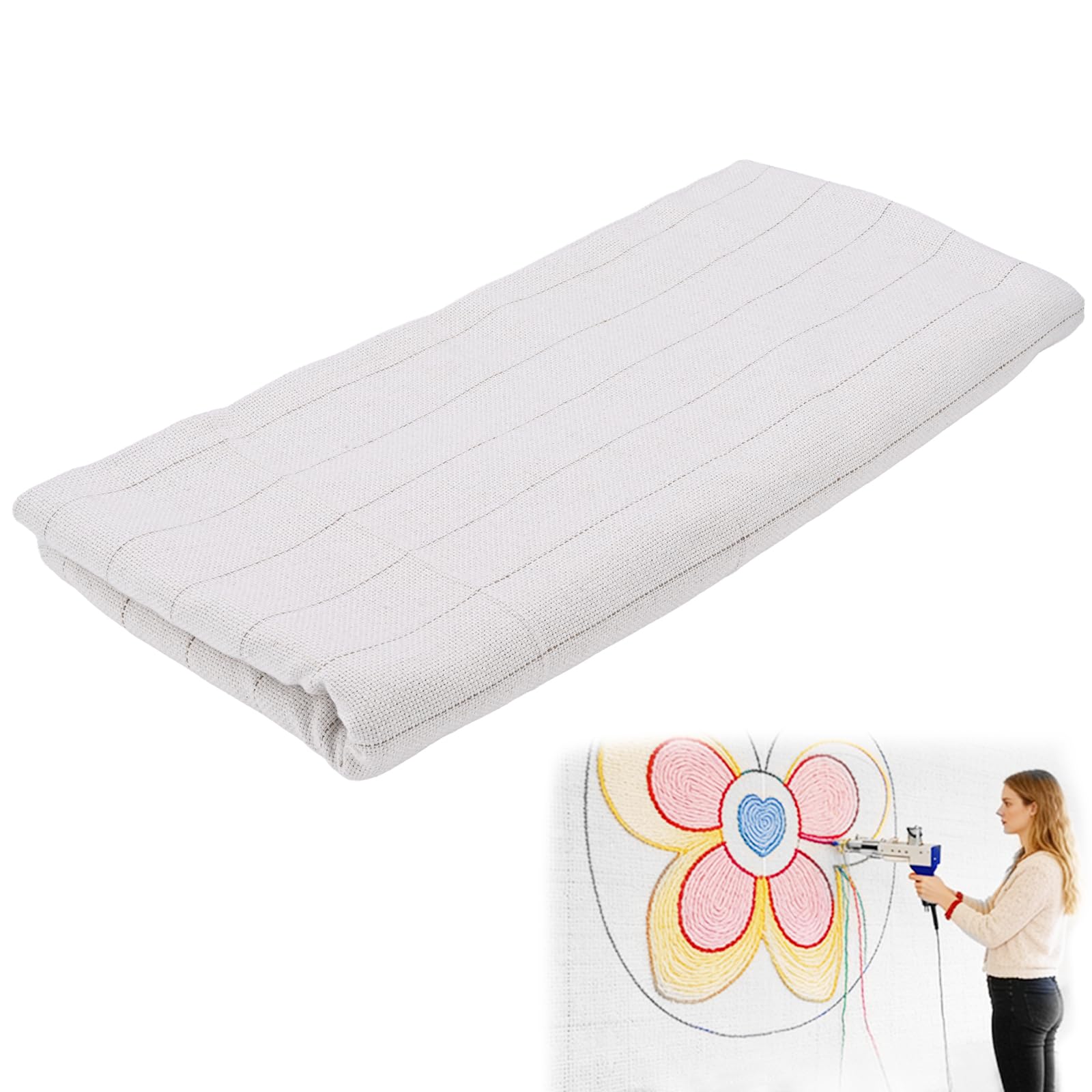 Tissu pour tufting 1 m x 5 m, toile de tufting primaire (toile de moine) avec lignes de guidage, tissu pour Punch Needle et travaux manuels, pour pistolets à tufter et broderie main