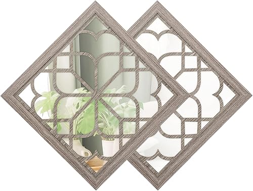 Walasis Espejo decorativo de pared de baño, arte colgante para dormitorio, marco de madera, decoración de pared para entrada, marco rústico, juego