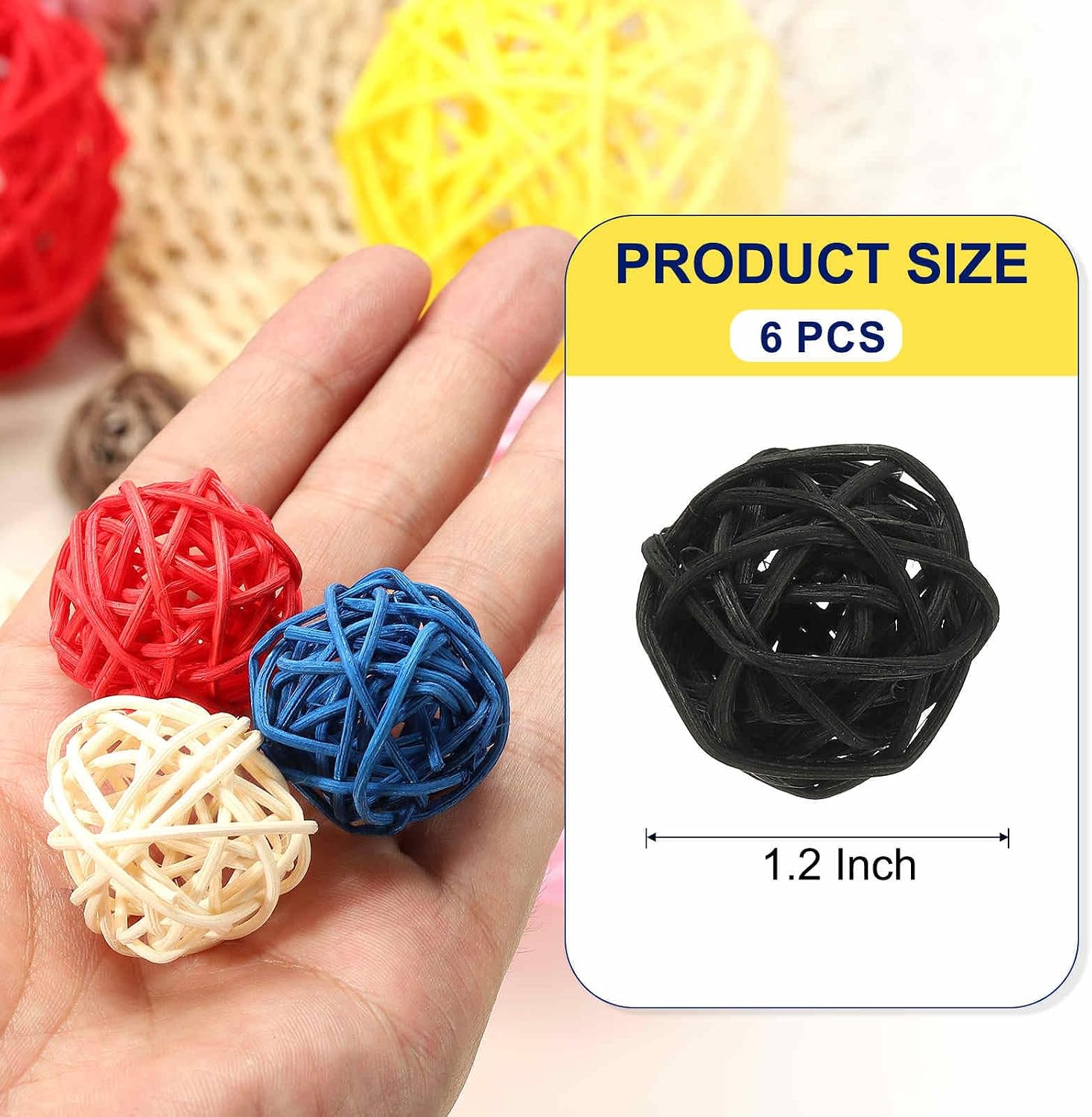 MECCANIXITY 6 Pcs Wicker Rattan Balls 1.2 Inch Rattan Decorative Balls Vase Fillers for Wedding Party Centerpiece Bowls Home Decoration, Black