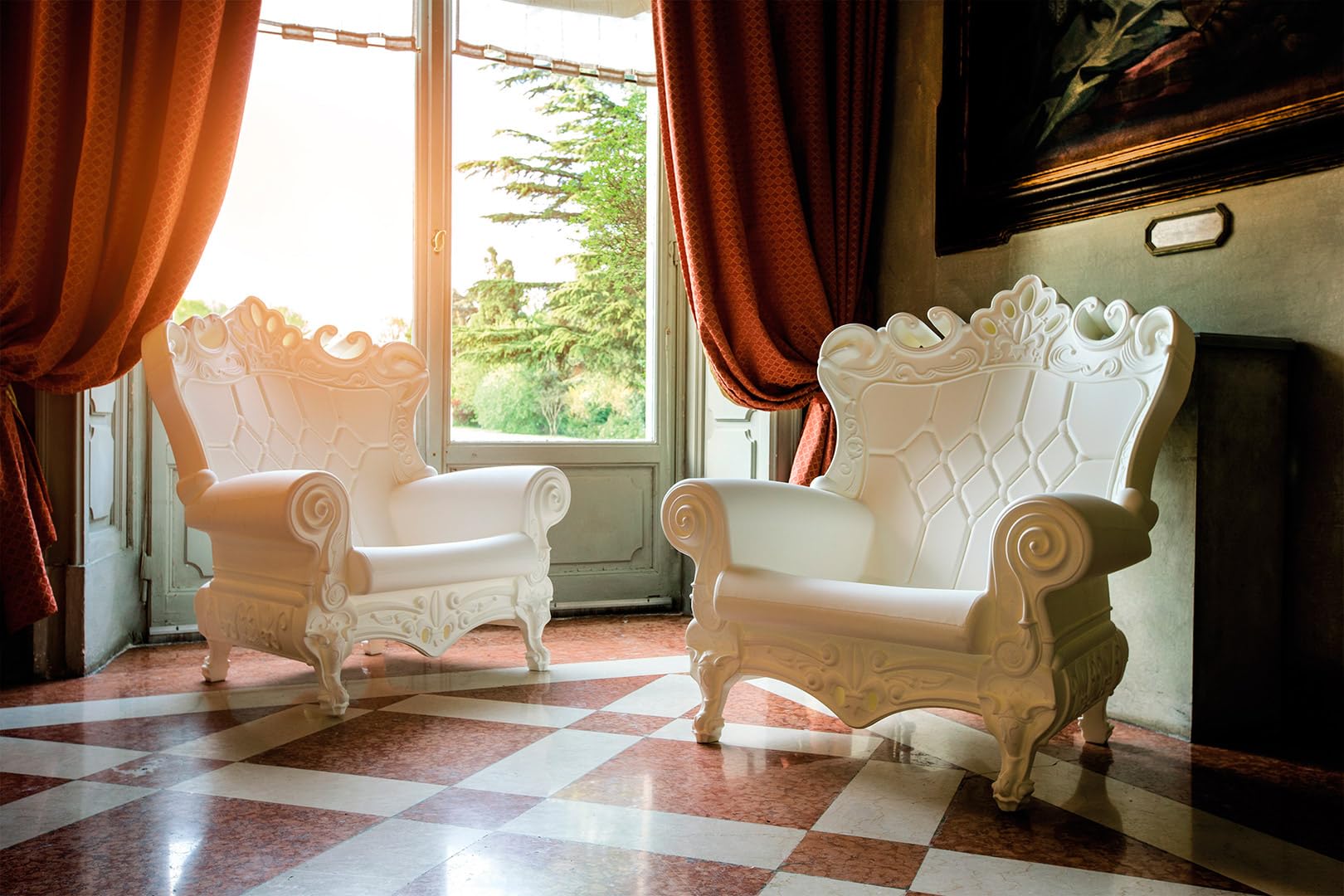 SLIDE Poltrona Trono Queen of Love Fucsia - Design Barocco Moderno per Interno e Esterno - in Polietilene per Giardino Salotto Hotel - Made in Italy - 103.5 x 98 x 112.5 cm