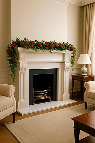 Miniatura 2 de Flower Garland with Roses & Green Boxwood Leaves for Wedding Reception Tables, Indoor or Outdoor Parties