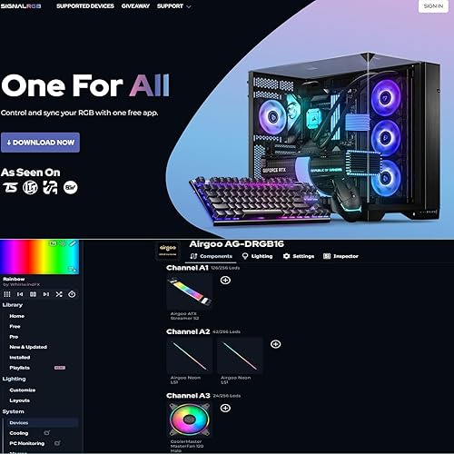 Miniatura 5 de Airgoo Controlador RGB de señal de 16 puertos - Controlador ARGB alimentado por SATA, concentrador de iluminación de PC, requiere descarga de