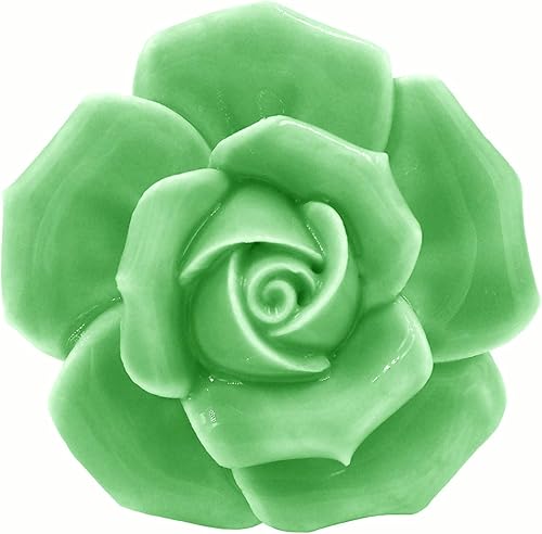 Paquete de 2 tiradores de cerámica con diseño floral vintage de rosas para armario de cocina, armario, pomos de decoración con tornillos (verde)
