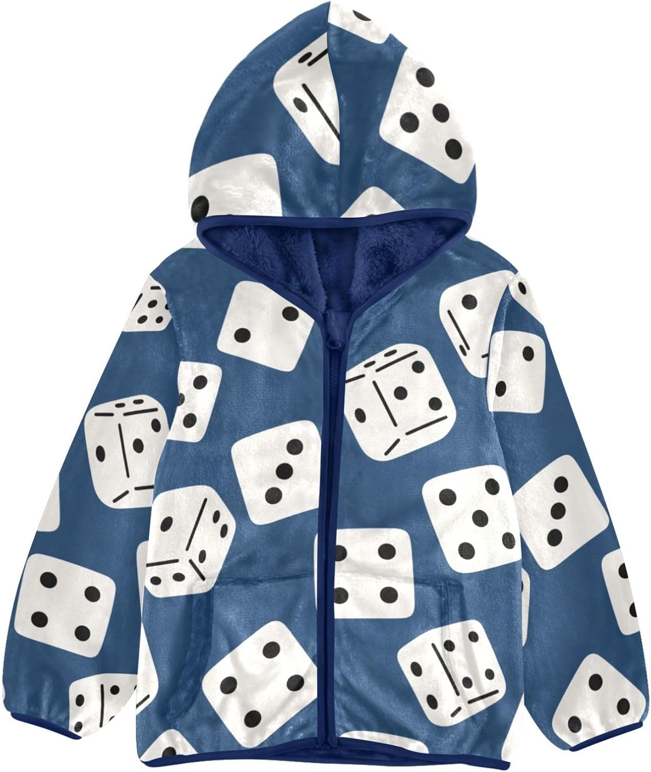 Black and White Dice Blue Fleece Jacket Toddler Boy Children Plush Outerwear Navy Blue Fall Baby Boys Clothes 3T
