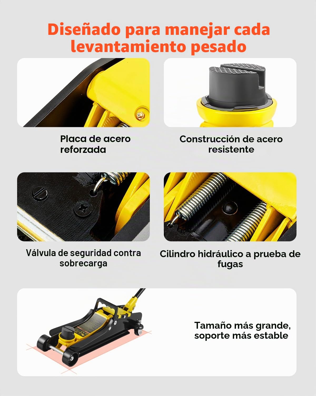 VEVOR Gato de Bajo Perfil de Acero Carga Máxima de 2,5 T Gato Hidraulico para Coche Rango de Elevación 85-380 mm Bomba Hidráulica Simple Gato Carretilla para Coches Familiares, Camiones, Todoterrenos