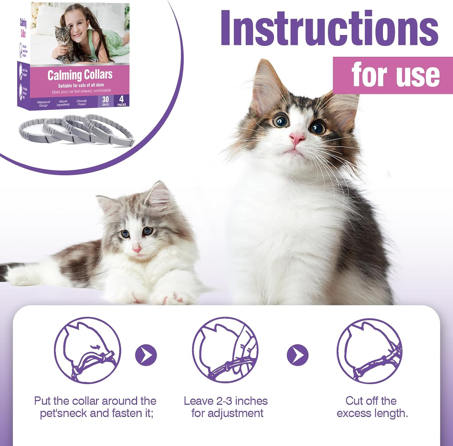 Tcllka Calming Collar for Cats Adjustable Collar Cat Stress Relief Cat Pheromone Relief Female for 30 Days Anti Aggression for Cats Cat Meow Stopper Waterproof Calming Collar Cat