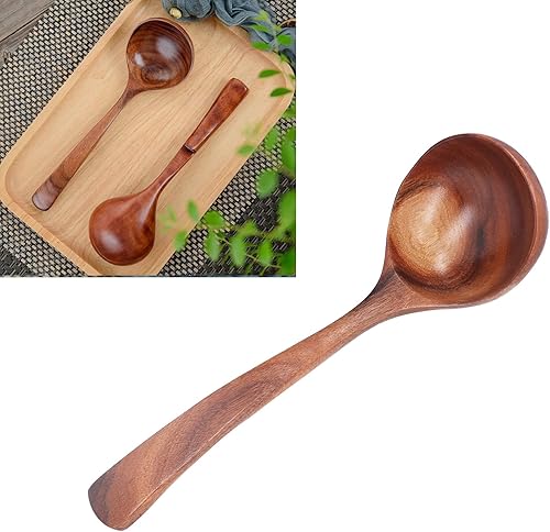 Miniatura 8 de Cuchara de madera, mango largo, cuchara de madera de teca para servir sopa, gachas de avena para cocinar cocina, acabado liso, ligero, fácil a