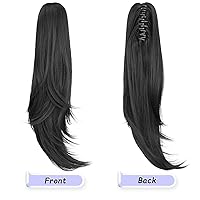 Vista 6 de Extensión de cola de caballo negra, extensiones de cabello con clip de cola de caballo de 20 pulgadas, extensiones de cabello largo y rizado