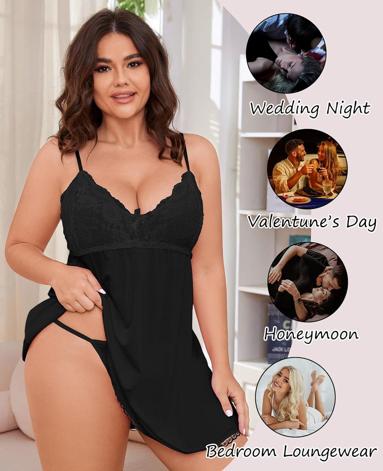 MINTLIMIT Women's Plus Size Lace Chemise Lingerie Sexy Nightwear Spaghetti Strap Nightgown Babydoll Sleepwear - Image 6