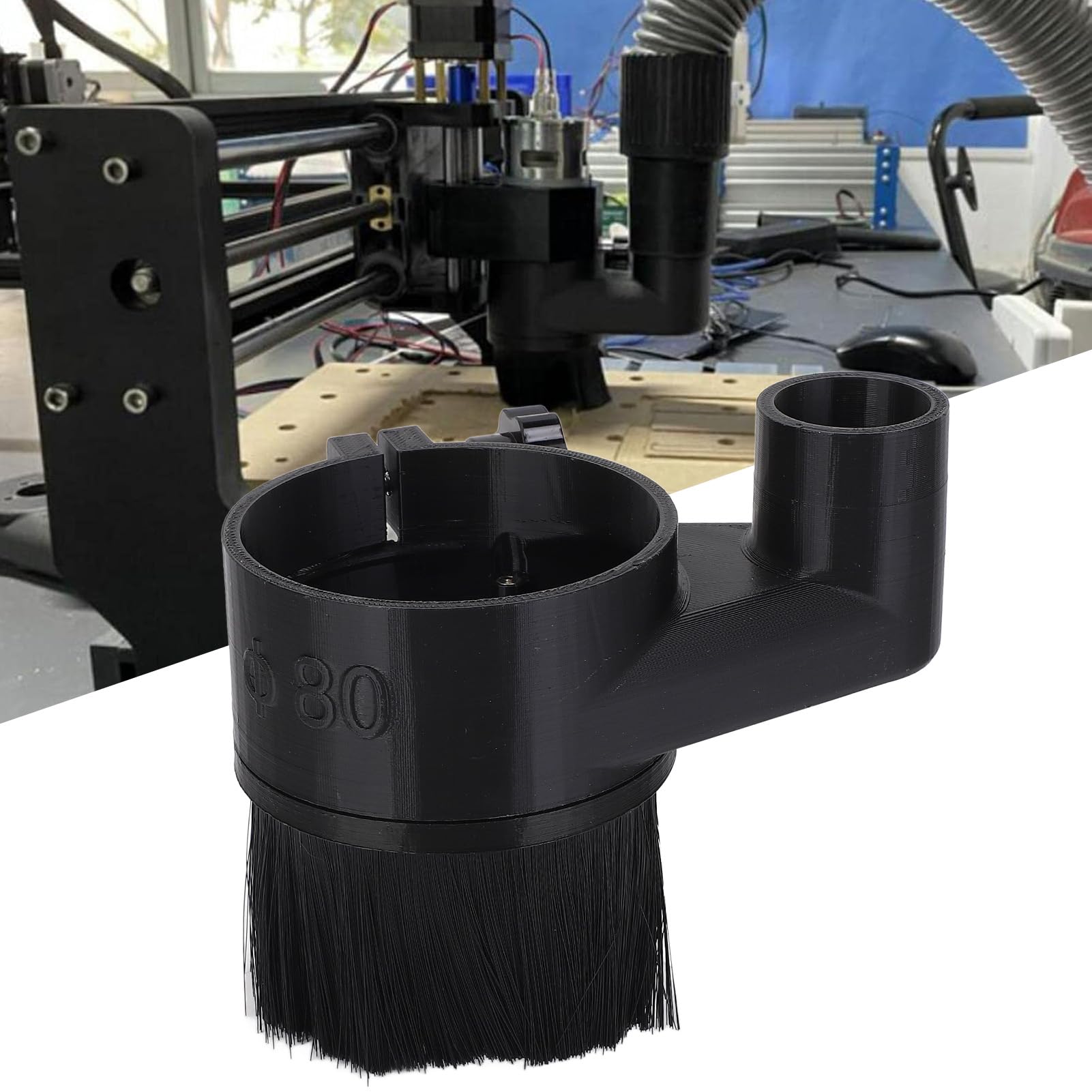 CNC-Fräser-Staubschutz, Kunststoffmaterial, 2,2 KW 80 Mm Spindelmotor-Staubsammler mit Abnehmbarer Bürste für Graviermaschine, Magnetische Absaugung, 37 Mm Staubanschluss,