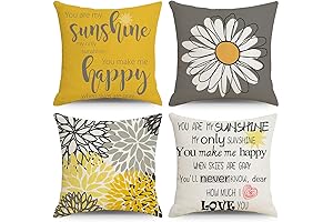 Summer Throw Pillows: Yellow and Gray Sunshine Daisy Flower Decorative Farmhouse Decor