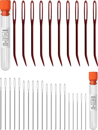Juego de 28 agujas de hilo para ojos grandes, agujas de punta roma dobladas y rectas para tapiz, escarchado, lana de coser, tejer, ganchillo