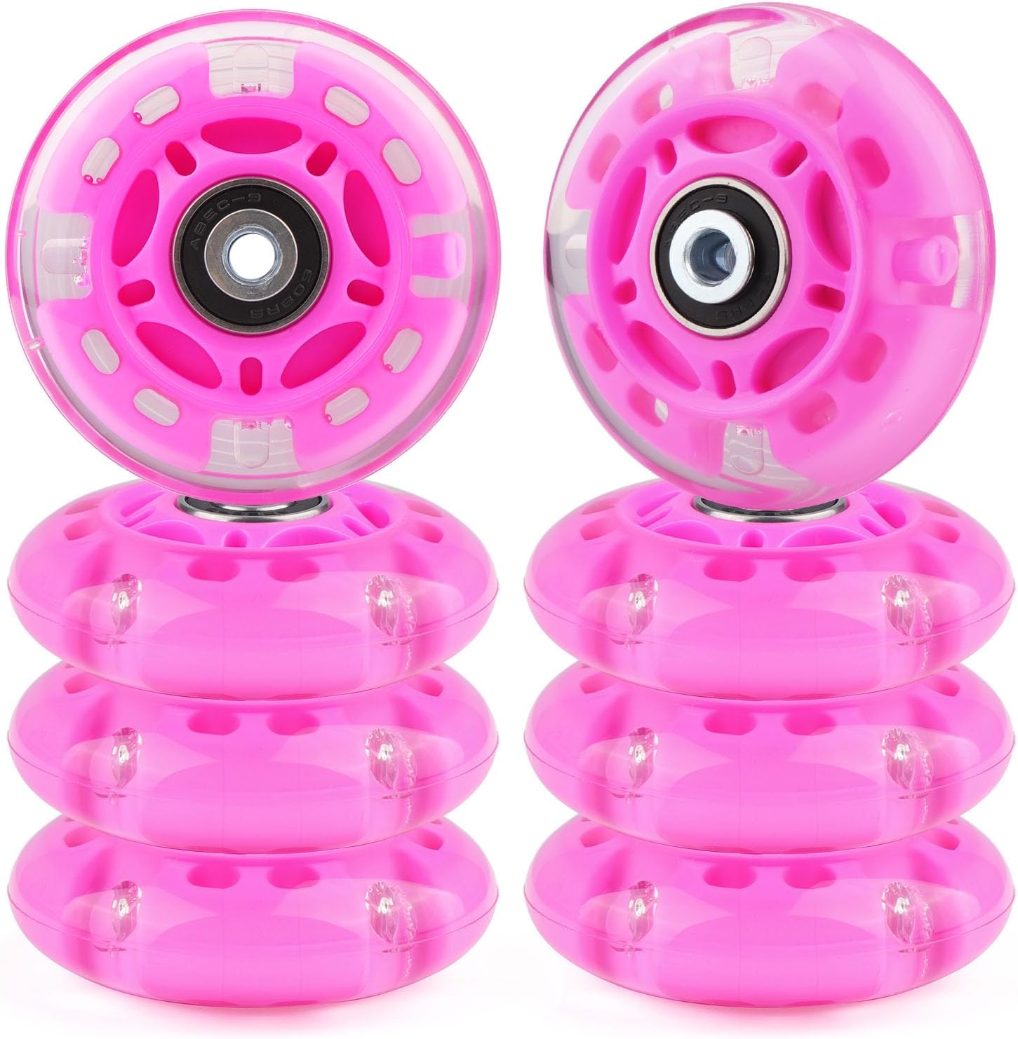 Inline Skate Wheels Light Up 85A Indoor Outdoor Replacement Wheels with ABEC-7 Bearings for Kids & Children Beginner Inline Skates, Pack of 8 (Black, 76mm)