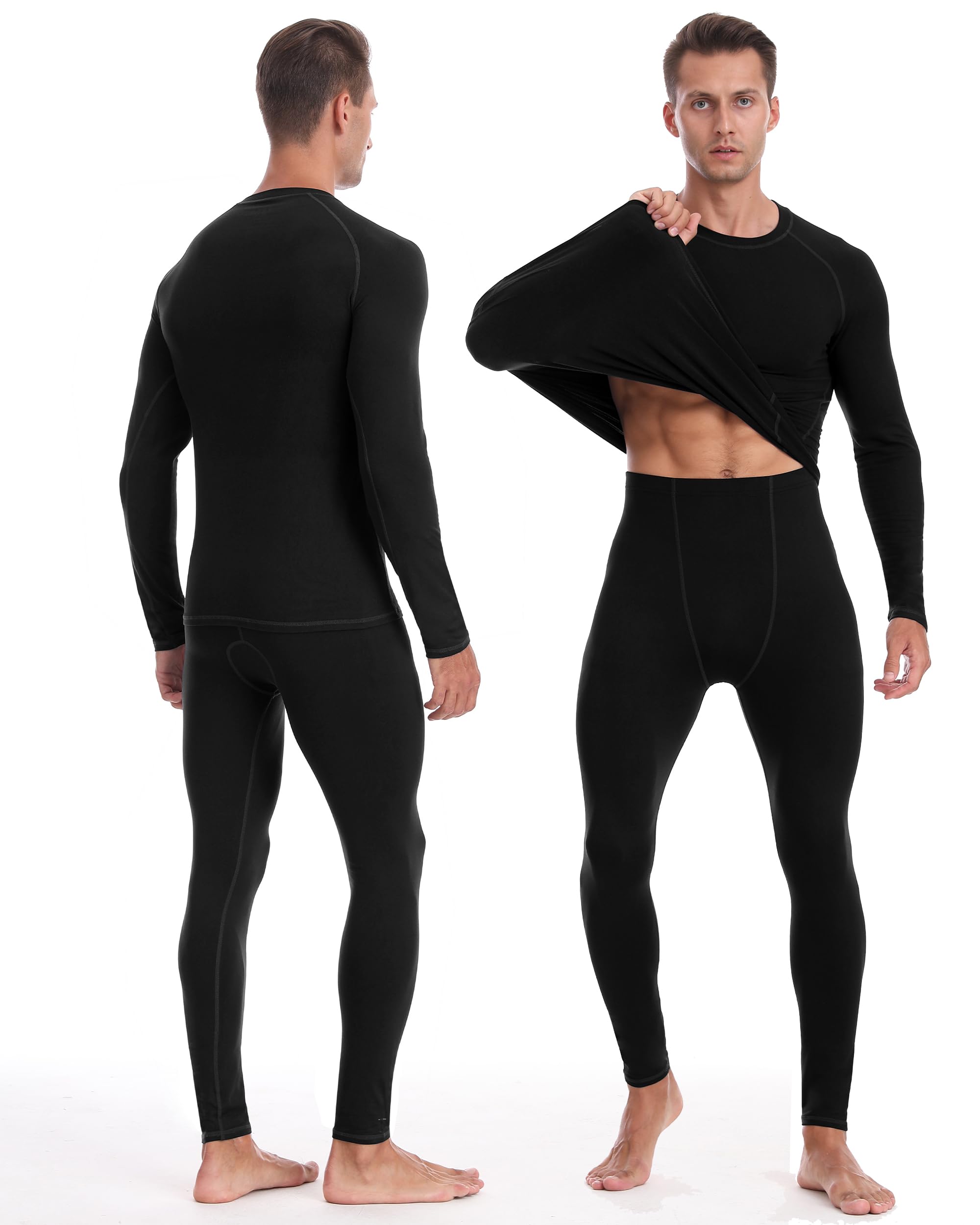 Mens Thermal Underwear Set - Fleece Lined Long Johns Thermals Top and Bottom Base Layer for Cold Weather Winter Ski