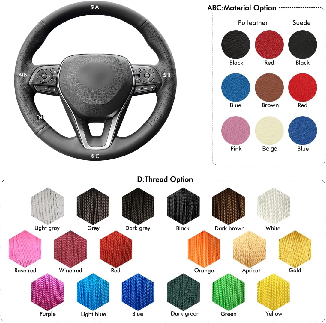 MEWANT Steering Wheel Cover for Toyota RAV4 2019-2024/Camry 2018-2024/Corolla 2020-2024/Avalon 2019-2022 Hand-Stitched Steering Wheel Wrap