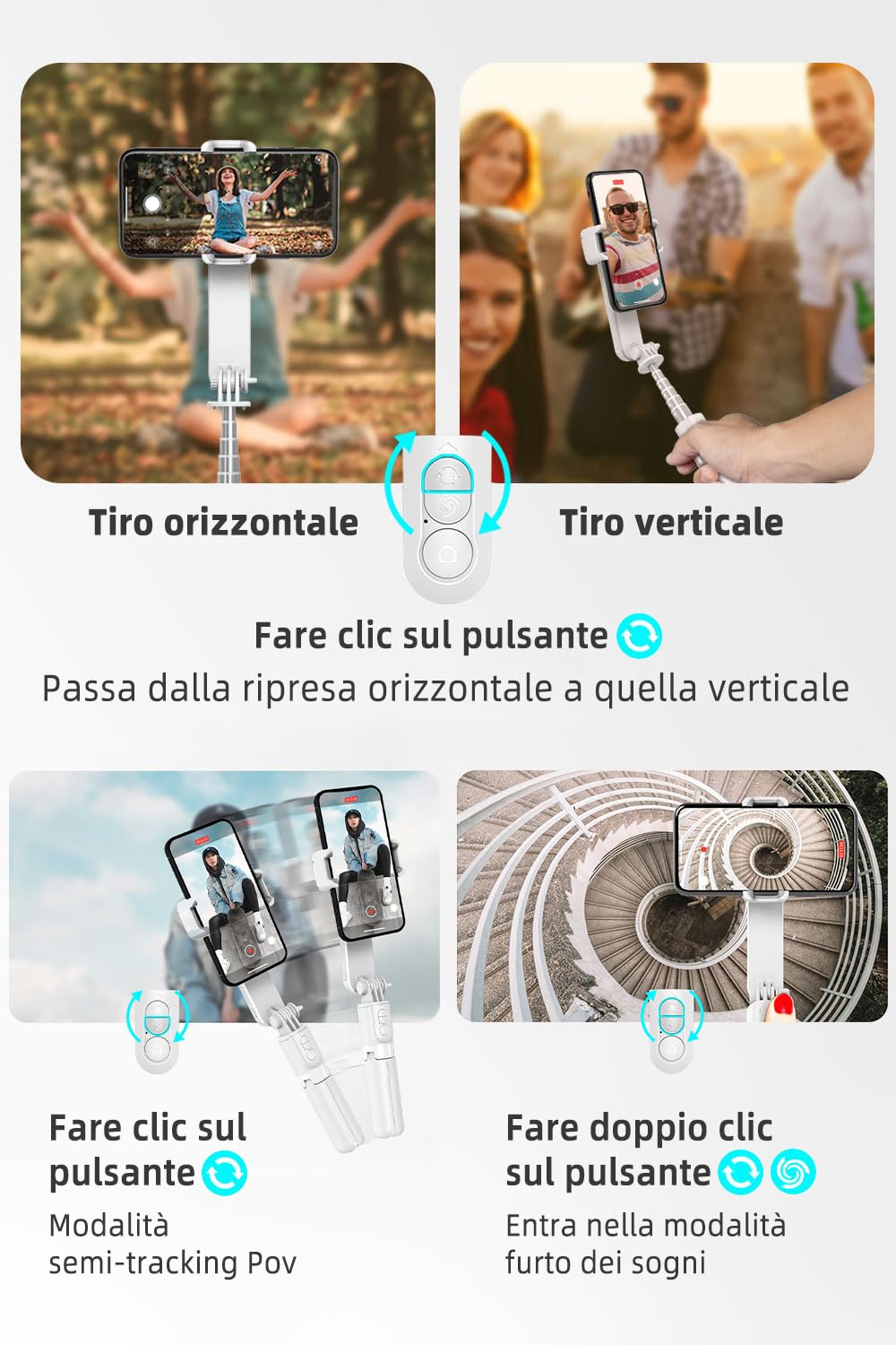 Stabilizzatore Smartphone, Stabilizzatore Cardanico Con Luce Di Riempimento,Portatile e Pieghevole,Per Video Vlog/Youtube/TikTok Con Rotazione Automatica, Per Android e IOS
