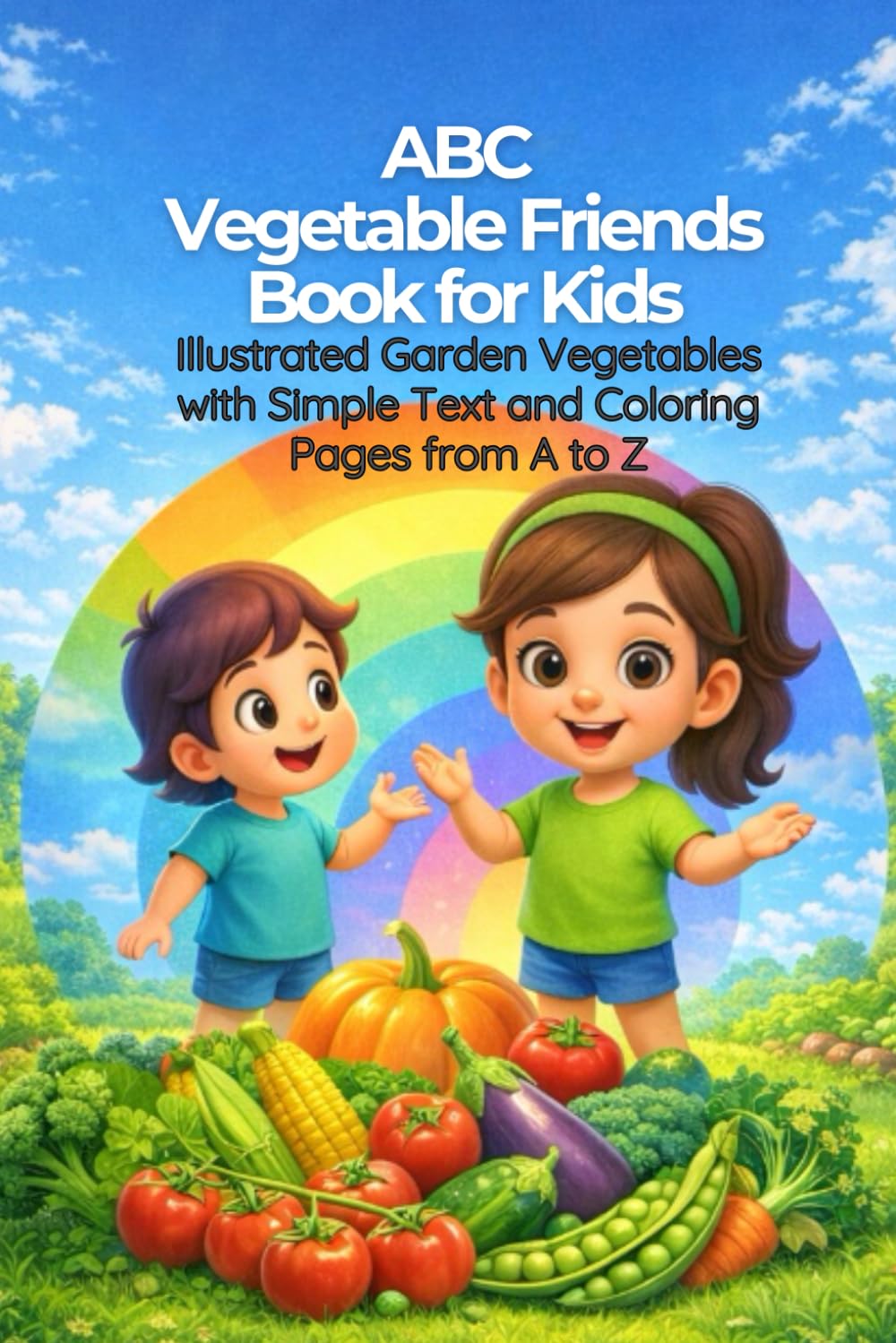 ABC Vegetable Friends Book for Kids: Illustrated Garden Vegetables with Simple Text and Coloring Pages from A to Z